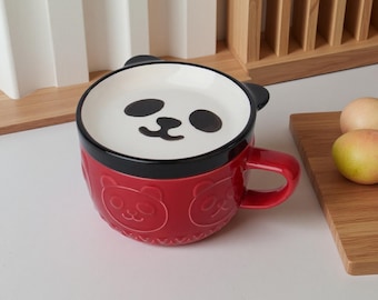 Kawaii Japanse kattenkoffiemok met deksel en schotel