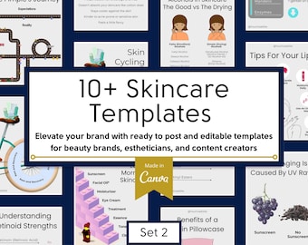 Oltre 10 modelli Instagram per la cura della pelle / Modelli Canva modificabili per social media per estetisti, marchi di bellezza e influencer / Set 2