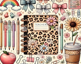 Teacher Life Leopard Tumbler Wrap: Coquette Boho Bow, Sublimation PNG (20oz Skinny Tumbler Design)