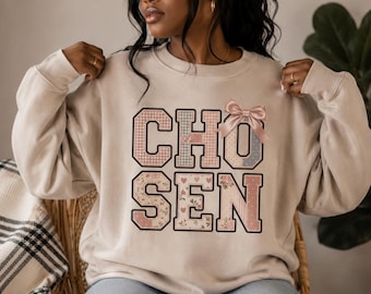 CHOSEN PNG | Christian Valentine Design | Coquette Patchwork Letters | Faith Valentine Shirt | Girly Christian PNG | Digital Download