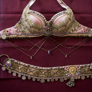 CUSTOM Bra and Belt Set - Fusion Bellydance Costume - Bespoke Dance Fusion Top and belt, Tribal Bellydance Custom-made