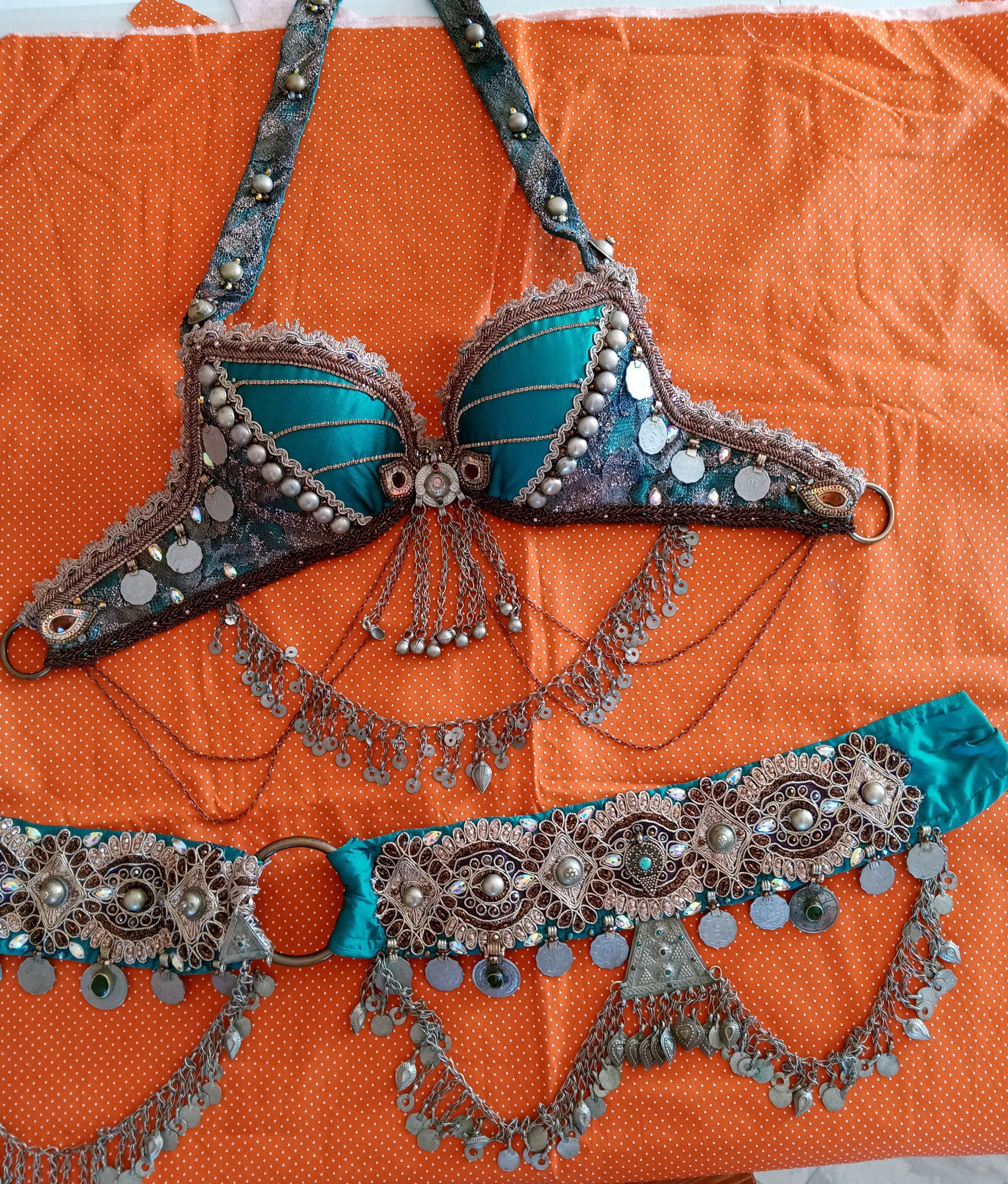 CUSTOM Bra and Belt Set - Tribal Fusion Bellydance Costume 