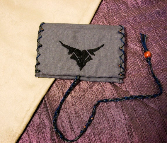 Taurus Tobacco Pouch- Embroidered Handmade Grey Black
