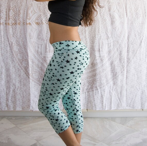 Mint Green Star Capri Leggings Cotton 