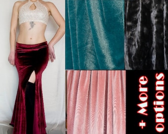 Your SIZE - Velvet Mermaid Skirt met beensplit - Custom Colour, Burgundy, Dusty Pink, Ice Blue, Black - Fusion Bellydance