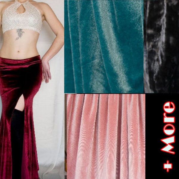 Votre TAILLE - Jupe sirène en velours avec fente pour les jambes - Couleur personnalisée, Bordeaux, Rose poussiéreux, Bleu glacier, Noir - Fusion Bellydance