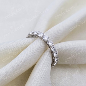 Moissanite Eternity Band: 925 Sterling Silver Full Circle Wedding Ring