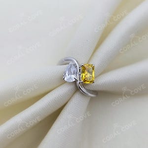 Toi et Moi Moissanite Ring: Pear & Emerald Cut Two Stone Engagement Ring