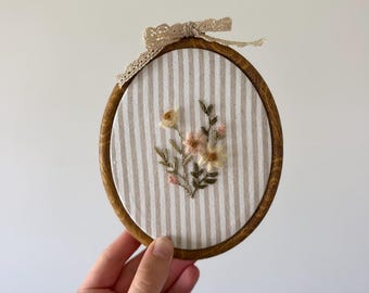 Embroidered Floral Hoop Art | Vintage Cottagecore Girl Nursery Decor
