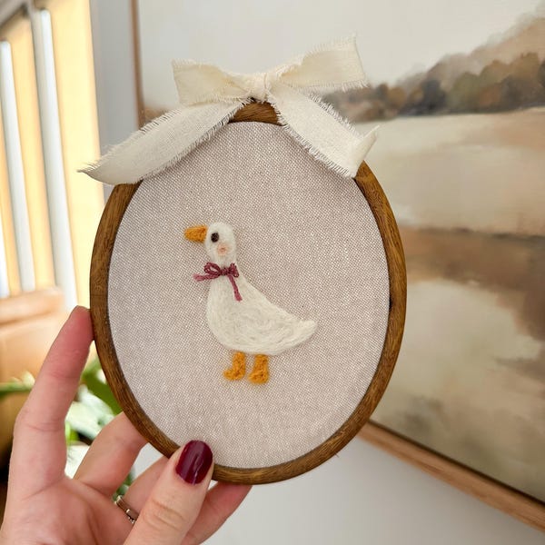 Hand Embroidered Goose Wall Decor: Nursery Hoop Art