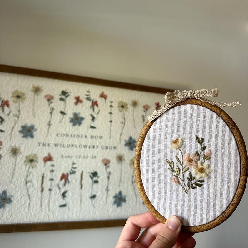 Embroidered Floral Hoop Art | Vintage Cottagecore Girl Nursery Decor - Etsy
