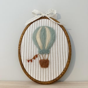 Needle Felted Hot Air Balloon Nursery Decor - Handmade 7.5" Hoop Art