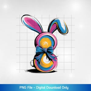 Brushstroke Easter Bunny PNG: Coquette Bow, Retro Design (Digital Download)