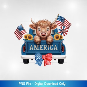 Vaca patriótica de las Tierras Altas PNG: Clipart del 4 de julio (Descarga digital)