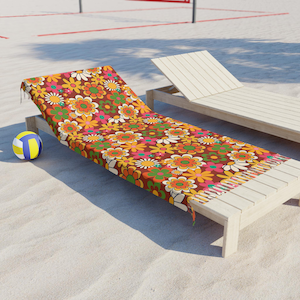 70s Boho Beach Towel, Flower Power,  Hippie Travel Towel, Stylish Poolside Cover-Up, Summer Picnic Blanket, Eco-Friendly Beach Gift, Groovy