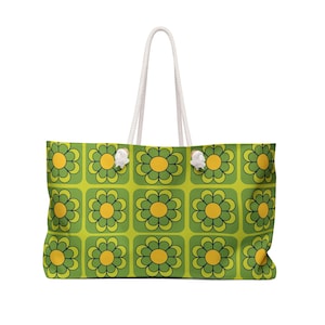 Borsa da weekend funky anni '70 - Perfetta per viaggi, giornate in spiaggia, palestra e gite del fine settimana, Flower Power, fiori audaci, design in stile carta da parati