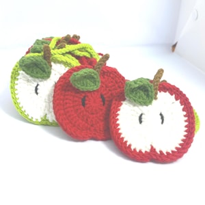 Monedero de manzana tejido a mano - Bonito bolso con forma de fruta roja - Monedero de hilo de algodón - Billetera pequeña tejida a crochet - Regalo de manzana para mujeres y niños