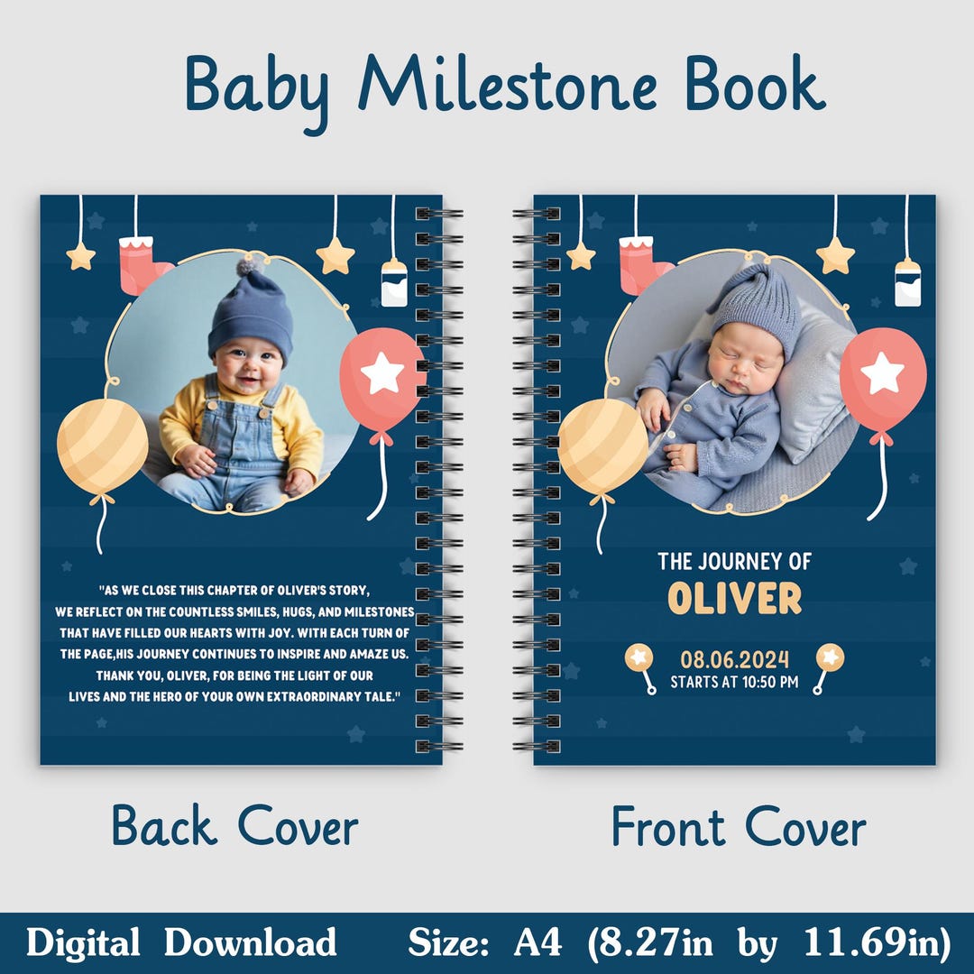 Birth Note Book Personalized Baby Boy Milestone Book - Digital Baby Memory Book - First ...