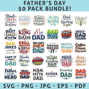 Father’s Day SVG Bundle – 50 Funny and Heartfelt Dad Designs—png, jpg, svg, eps—Cricut & Sublimation Ready—Digital Download