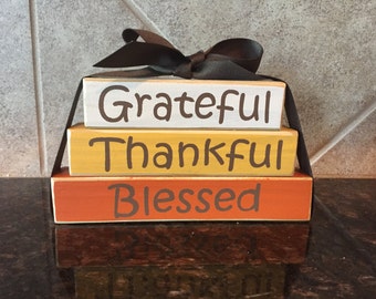 Fall Thanksgiving Wood Blocks - Grateful Thankful Blessed