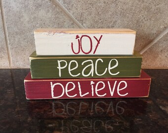 Joy Peace Believe Christmas Wood Blocks- Mini Stacker