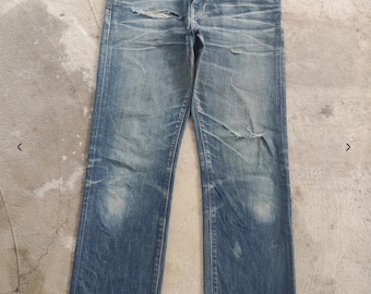 Vaqueros desgastados japoneses vintage descoloridos, cintura 32