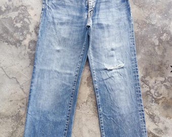 Pantalones vaqueros desgastados de marca japonesa vintage, cintura 31