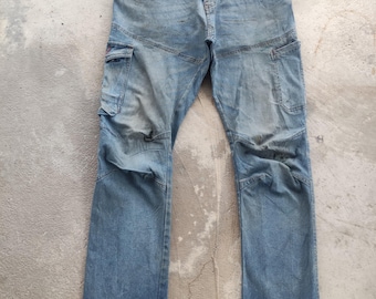 Pantalones vaqueros cargo multibolsillos Vintage Fieldcore con doble rodilla, cintura japonesa 36