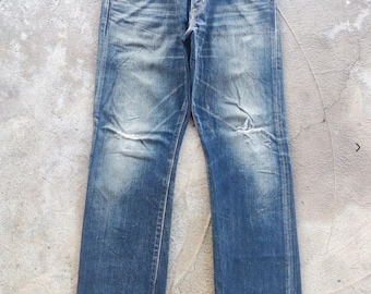 Número de espalda vintage, mezclilla desgastada y descolorida, cintura japonesa vintage 34