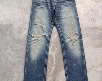 Jean Edwin Japan vintage desgastado, denim descolorido, cintura japonesa 32
