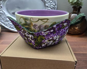 Funda para cuenco de algodón hecha a mano con asas • Funda reversible para bebidas frías y calientes