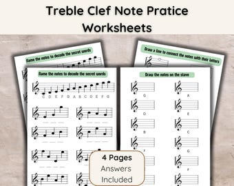 Hojas de trabajo de clave de sol: Reconocimiento de notas de teoría musical (patrón PDF)