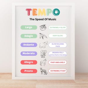 Music Tempos Poster, Music Theory, Music Education Wall Art Print, Music Classroom Decor, Piano Room Ideas, Digital Download, Music Teacher