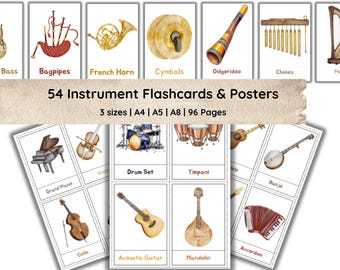 54 Musical Instrument Flashcards and Posters: Montessori Learning (PDF)