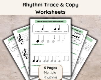 Werkbladen voor muziekritmetracering: oefenen met het lezen van noten (digitale download)
