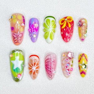 Tropical themed press on nails- 3D fruit nails  - summer nails