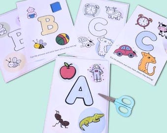 Alphabet Colouring & Matching Worksheets | Cut and Paste ABC Printable | Preschool and Kindergarten Learning PDF Activity Pack Montessori