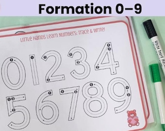 Bear Theme Number Formation 0–9 | Valentine’s Day Number Tracing for Kids | Guided Practice | A4 Printable PDF