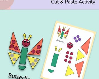 Animal Shapes Craft Kit Printable | Cut & Paste Activity for Kids | DIY Educational PDF with Butterfly, Bat, Dog, Cat and More