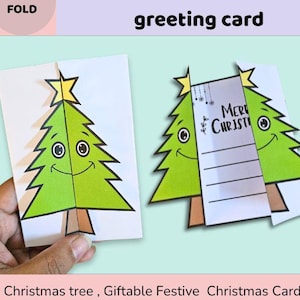 Christmas Tree Folding Card Printable | DIY 3D Holiday Card for Kids | Coloring & Craft Activity PDF