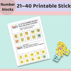 NumberBlocks 21-40 Body Stickers | A4 Sticker Printable | Instant Digital Download PDF for Kids Math Learning
