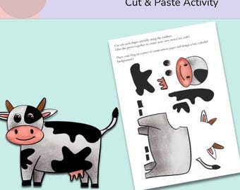 Cow Craft Printable | Farm Animal Cut and Paste Activity for Kids | DIY Educational Craft | Instant PDF Download