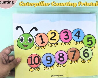Number Order Activity 1-10 | Caterpillar Counting Printable | Preschool Math Busy Binder | Fine Motor Skills | Montessori Matching