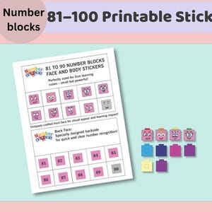 Numberblocks 81-100 Faces / For 2cm Cubes / Sticker Printing / Instant Digital Download (PDF)
