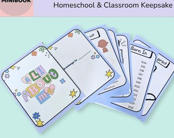 Cahier d'activités imprimable « Tout sur moi » pour enfants | Mini-livre de 20 pages | Souvenir d'école à la maison et de classe | Feuilles d'exercices à colorier en format PDF pour la rentrée