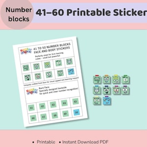 NumberBlocks 41-60 Stickers for 2cm Cubes | Math Printable PDF & JPEG | Instant Digital Download for Kids Learning