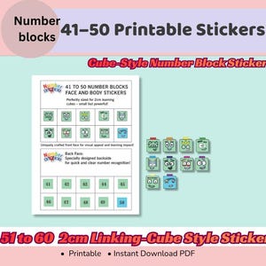 NumberBlocks 41-60 Stickers for 2cm Cubes | Math Printable PDF & JPEG | Instant Digital Download for Kids Learning