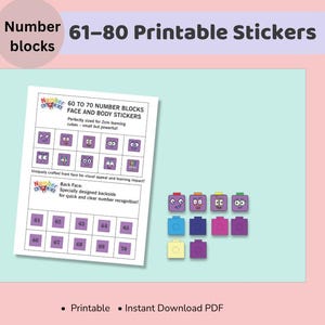 NumberBlocks 61-80 Faces Stickers | 2cm Cube Math Printable | Instant Digital Download PDF for Kids Learning
