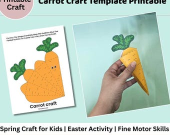 Modello di carota da stampare / Lavoretto primaverile per bambini / Attività di Pasqua / Abilità motorie fini / Lavoretto di carta per la scuola materna e dell'infanzia