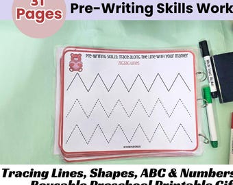 Valentine’s Day Pre-Writing Skills Workbook | Tracing Lines, Shapes, ABC & Numbers 0–9 | Reusable Preschool Printable Gift